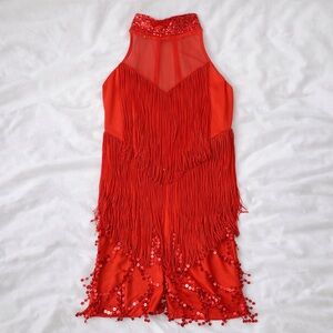 ✨Kelle Burlesque Showgirl Dance Dress w Sequin Collar & Tassel Size Adult Medium